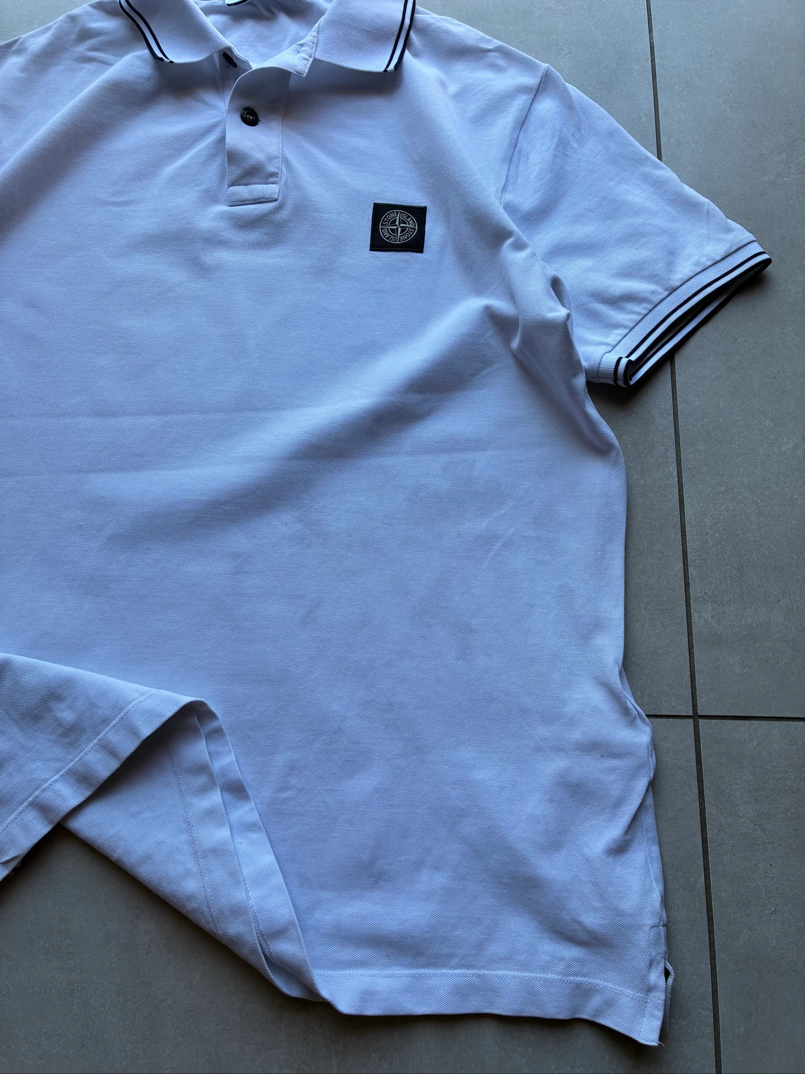 Polo Stone Island Branco Autêntico com Logo Bordado Y2K Slim Fit Tamanho GG – Ótimo Estado – photo 5